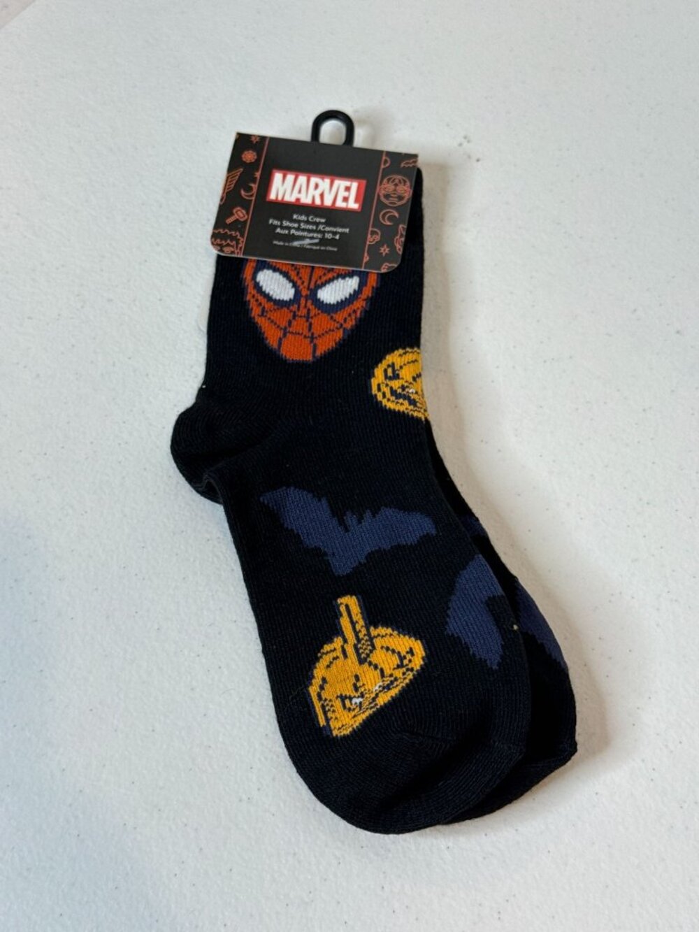 Marvel Spider-Man Kids Crew Socks Black Shoe Size 10-4 New